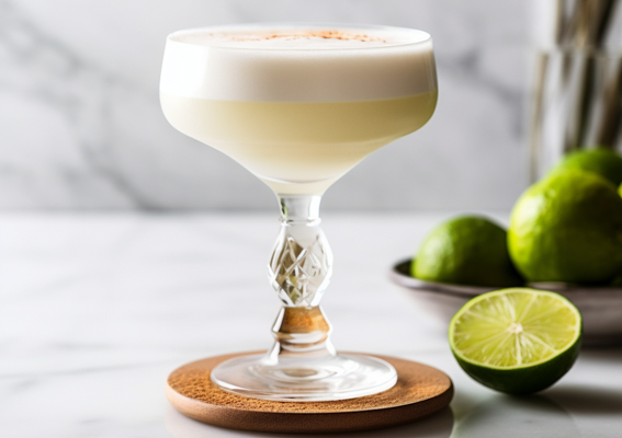Pisco Sour with a lime peel