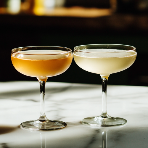 2 delightful cocktails in coupe glasses