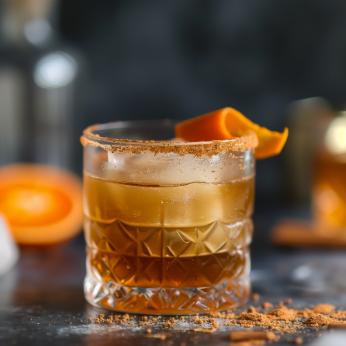 Old Fashioned in a chilled glass with an orange peel garnish