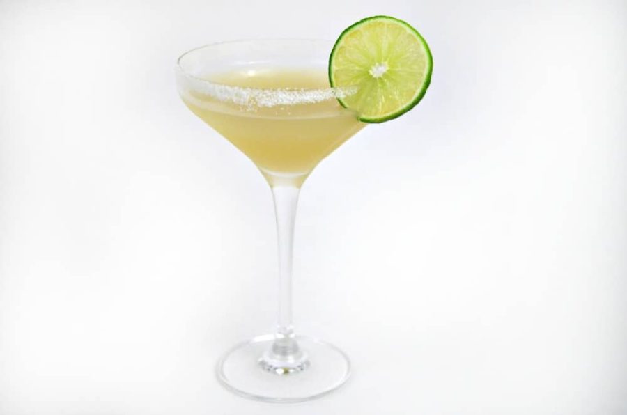Tommy's Margarita with lime wheel and salt rim