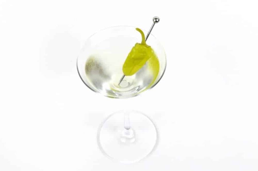 Pepperotini, a Martini with a pepperoncini garnish on a cocktail pick