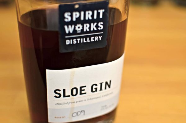 A bottle of Spirit Works Sloe Gin