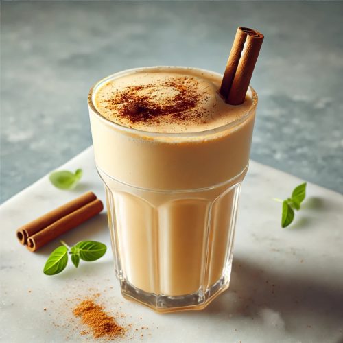 orange lassi with cinnamon garnish