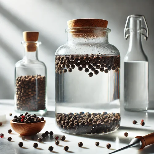peppercorns soaking in jars of vodka