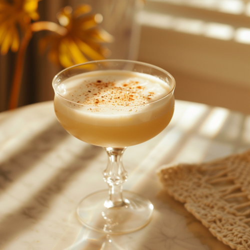 Cariño cocktail with yogurt in a chilled coupe glass