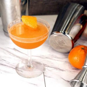 orange cocktail in a chilled coupe glass: Tangerine Dream cocktail