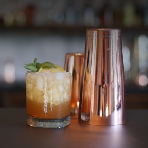 Mai Tai with 2 ounce dark rum, 1 ounce fresh lime juice, 1 ounce orange juice, 1/2 ounce rich simple syrup, 1 ounce orgeat in a double rocks glass