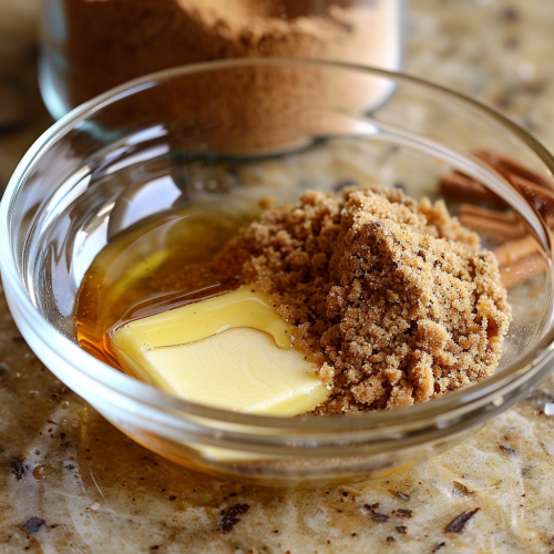 cinnamon, nutmeg, butter, and honey mix in a mixing bowl