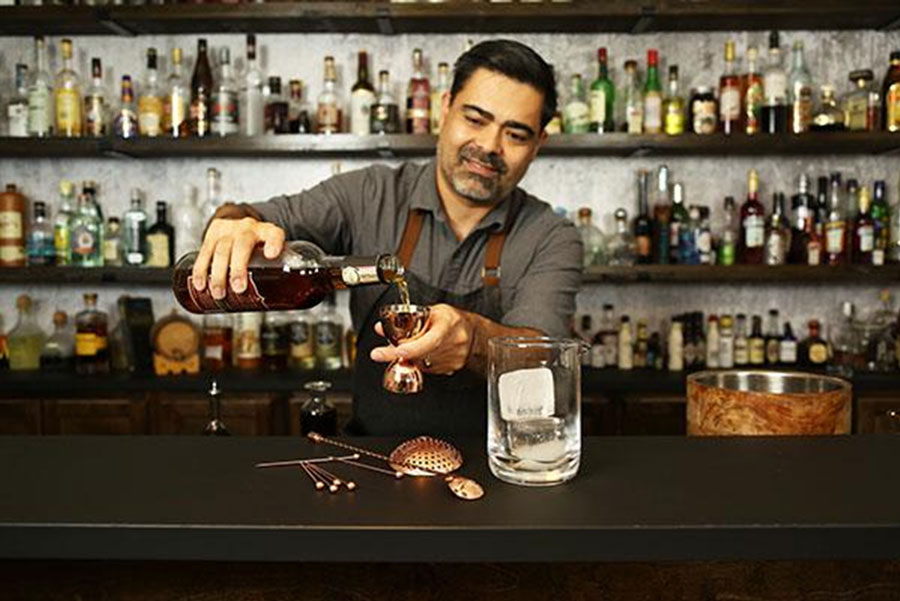 Sirred set in copper, featuring a mixing glass, copyright A Bar Above 2021