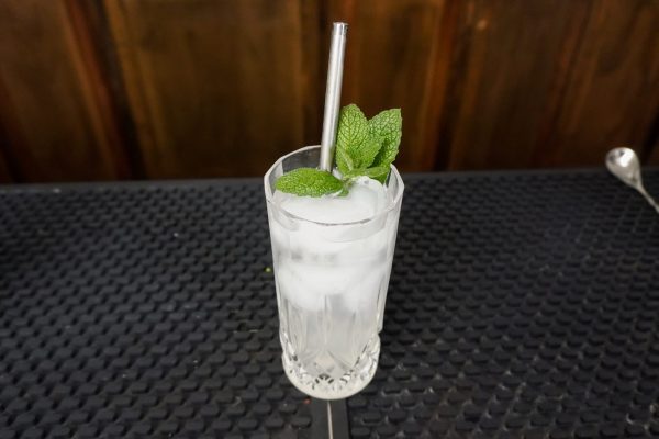 Mint Mojito cocktail in a tall glass with club soda