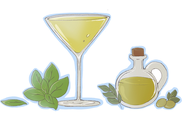 Martini with Olive Oil in prepared glass