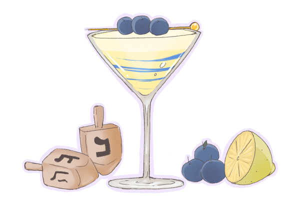 drawing of Blueberry Swirl cocktail with fresh blueberries in a Martini glass