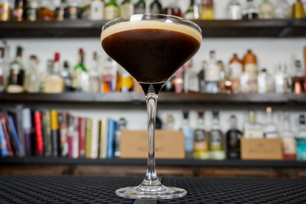 coffee martini with 2 ounces vodka and fresh espresso, which creates a drink with the colour of coffee in an espresso martini