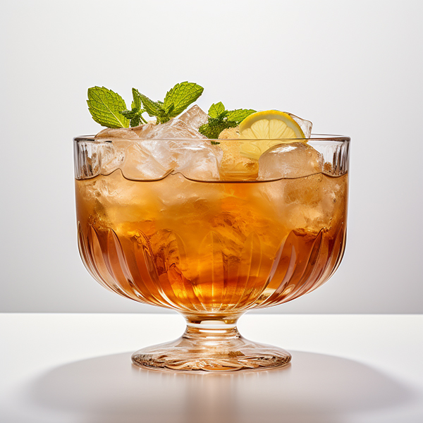 tropical drink mixed drink in a rum punch bowl with ice cubes