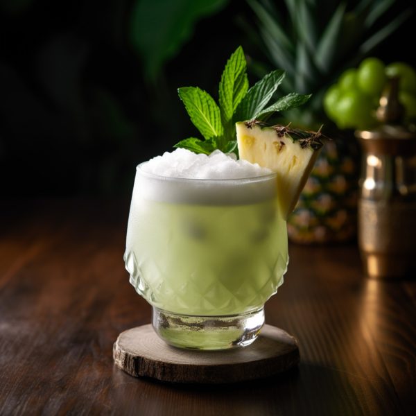 French Stowaway cocktail with almond pulp syrup and citric acid