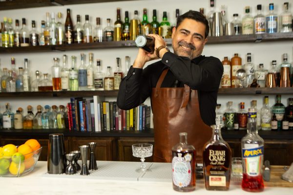 bartender shaking a cocktail in a cocktail shaker