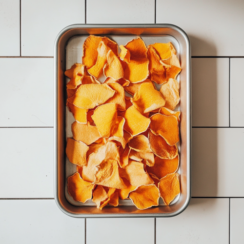 dried orange peels on a baking sheet