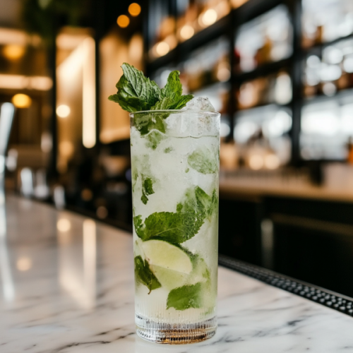 Mint Mojito on a bar with a wedge of lime