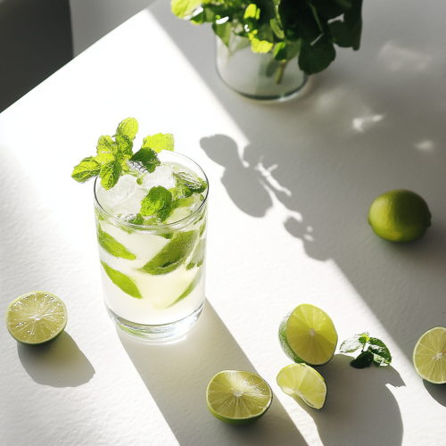 Virgin Mojito with lime wedges and fresh mint sprigs