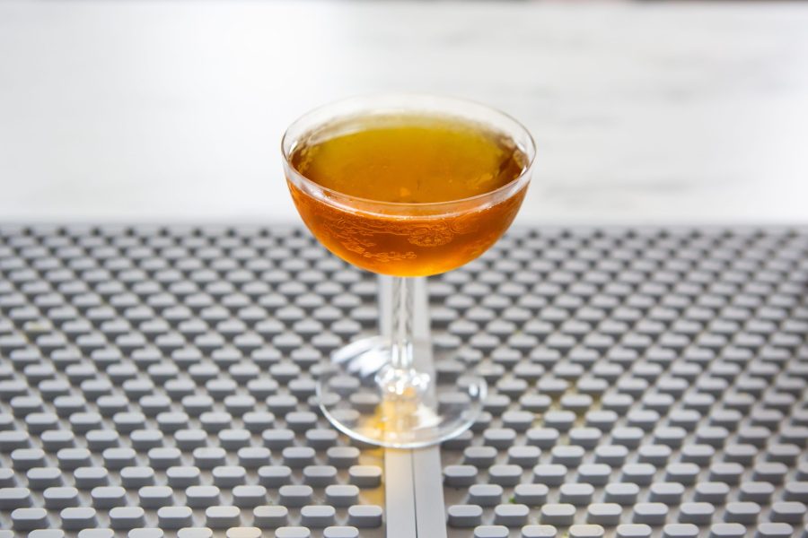 Reviver 1, an orange-brown drink in a chilled cocktail glass