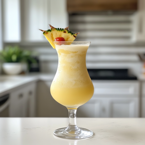 virgin piña colada in a hurricane glass with ice