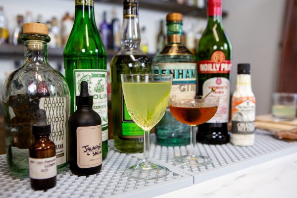 Bijou variation with raicilla and dry vermouth in a chilled coup