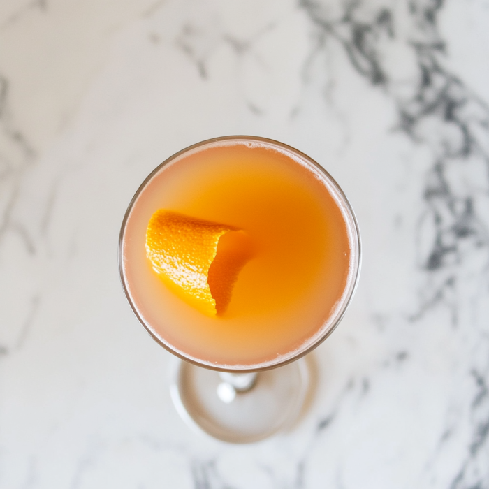 a nice drink made with a combination of gin, OJ, and 1.5 teaspoon grenadine, with an orange peel garnish